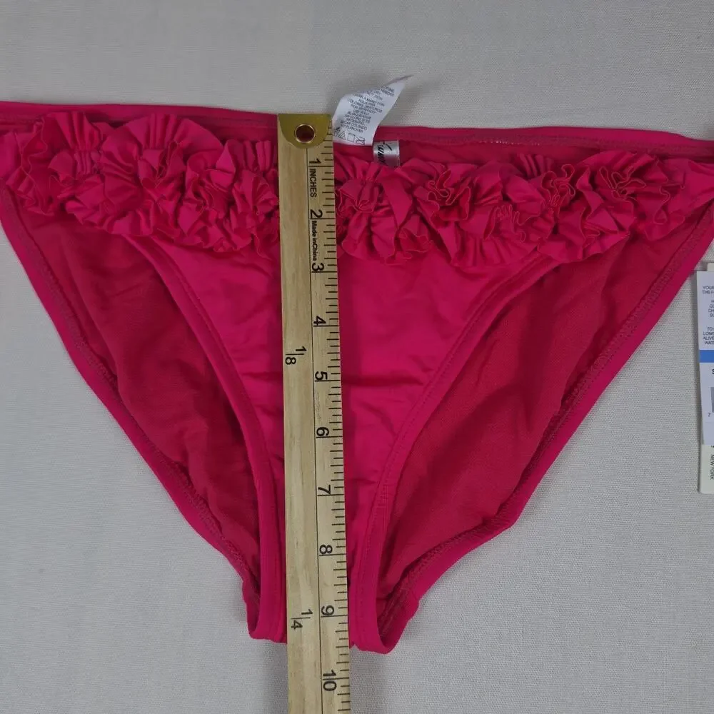 Kenneth Cole New York Bikini Bottom XL Pink Ruffle Side Tie Swimwear NWT